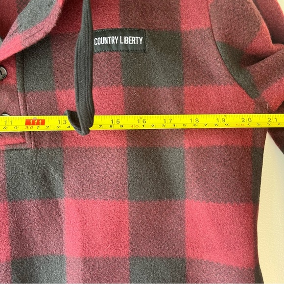 Country Liberty Hoodie XS Red Black Buffalo Plaid Fleece Pullover Unisex Cozy - Picture 10 of 13